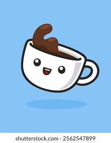 Cute Coffee Cup Cartoon Icon Illustration.