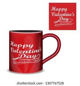 Cute coffee cup cartoon illustration, Typography, Text for valentine’s day card design, coffee mugs, valentine's day - Vector