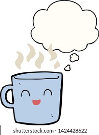 cute coffee cup cartoon with thought bubble