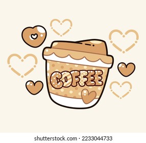 Cute Coffee Cup Cartoon, Vector illustration.