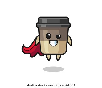 el lindo personaje de taza de café como superhéroe volador, diseño de estilo lindo para camiseta, pegatina, elemento logo