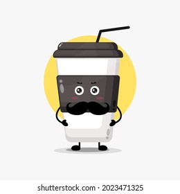 Cute coffee cup character with mustache
