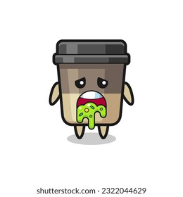 el lindo personaje de taza de café con puke , diseño de estilo lindo para camiseta, pegatina, elemento logo