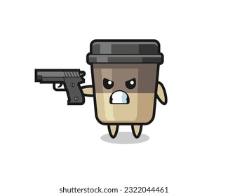 the cute coffee cup character shoot with a gun , cute style design for t shirt, sticker, logo element