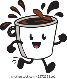 A cute coffee cup character with a smiling face vector illustration