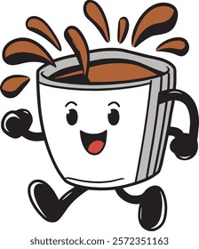 A cute coffee cup character with a smiling face vector illustration