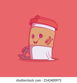 Cute coffee cup character vector illustration. Drink, funny, motivation design concept.