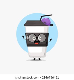 Cute coffee cup character wearing a hat