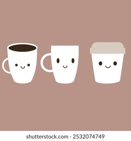 Cute Coffee Cup Characters - Kawaii Coffee Mug and To-Go Cup Design.