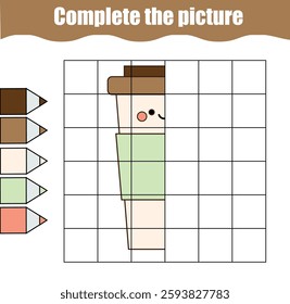 Cute coffee cup. complete picture by grid. educational children game. learning activity for toddlers.
