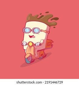 Cute Coffee cup delivering coffee vector illustration. Mascot, brand, funny design concept.