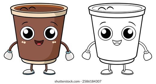 Cute Coffee Cup Drink Cartoon Mascot Coloring Book For Kids Printable Vector