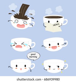 Cute Coffee Cup Emojis Vector Collection With Different Expressions