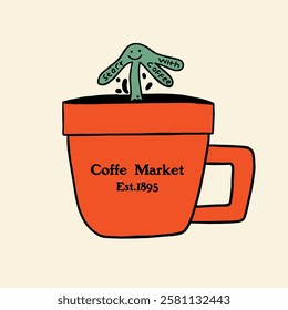 cute coffee cup with flower y2k illustration