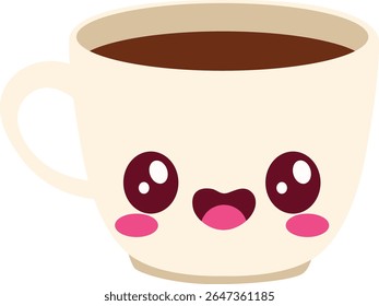 Cute coffee cup with a happy blushing face and brown fill, perfect for adorable Valentine, love, or warm drink themed designs.