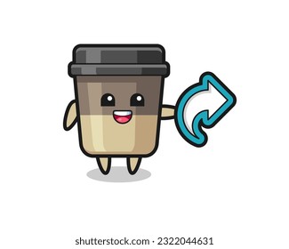 cute coffee cup hold social media share symbol , cute style design for t shirt, sticker, logo element