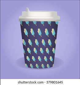 Cute coffee cup with ice cream pattern
