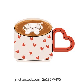 Cute Coffee Cup with Ice Latte. Collection of coffee drinks with variety latte art heart, leaf, bear, cat, Flower. Cafe Bar or Coffee House Graphics. Vector Illustration, Icons. Isolated