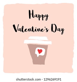 Cute coffee cup illustration with heart shape symbol of Happy Valentine's Day
