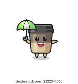 cute coffee cup illustration holding an umbrella , cute style design for t shirt, sticker, logo element