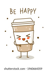 Café lindo aislado en blanco - personaje de caricatura para diseño feliz