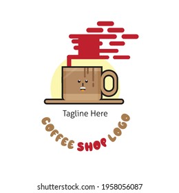 Cute coffee cup logo vector illustration with dummy text on white background.