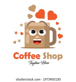 Cute coffee cup logo vector illustration with dummy text on white background.