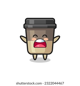 cute coffee cup mascot with a yawn expression , cute style design for t shirt, sticker, logo element