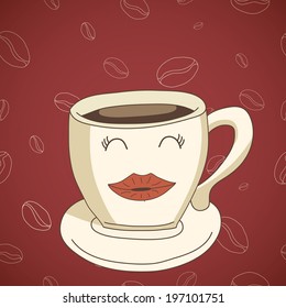 Cute coffee cup on coffee seamless pattern made in vector.