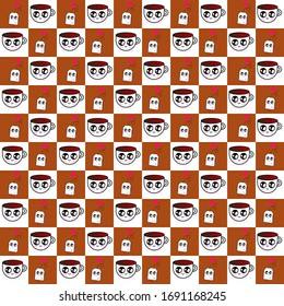 Cute coffee cup seamless pattern for textile, wrapping, wallpapers, etc.  Vector illustration.