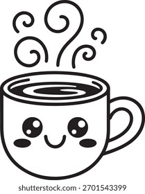 Taza de café linda con una cara sonriente