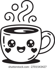 Xícara de café bonito com um rosto sorridente