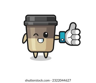 cute coffee cup with social media thumbs up symbol , cute style design for t shirt, sticker, logo element