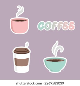 Cute coffee cup stickers set art