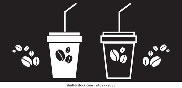 Cute coffee cup vector icon set material for a cup of hot coffee