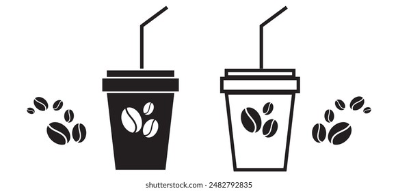 Cute coffee cup vector icon set material for a cup of hot coffee