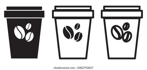 Cute coffee cup vector icon set material for a cup of hot coffee