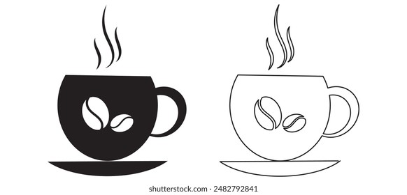 Cute coffee cup vector icon set material for a cup of hot coffee