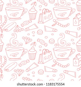 Cute coffee cupcake seamless pattern.