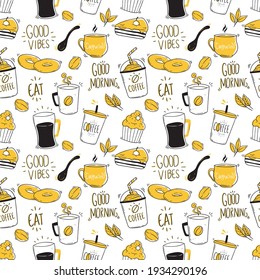 cute coffee design or icons in seamless pattern