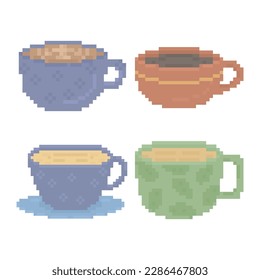 Cute Coffee Drink in Cafe Pixel Art Illustration
