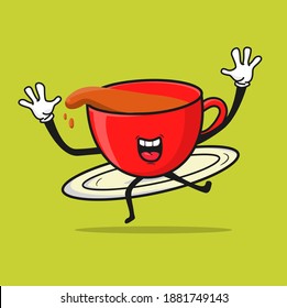 Cute Coffee Drink Happy Cartoon Flat Illustration. Mascot Coffe Drink. Flat Cartoon Illustration Style