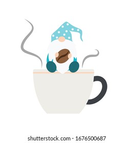 Cute Coffee Gnome Vector Illustration On White