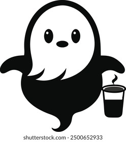 Cute Coffee Halloween Ghost Silhouette.