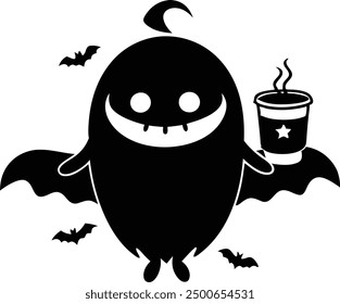 Cute Coffee Halloween Ghost Silhouette.