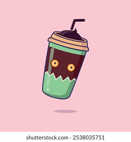 Cute Coffee Halloween vector Icon illustration. 