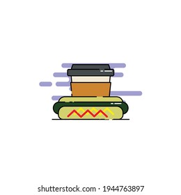 Cute coffee and hotdog Illustration. junk food. fast food. modern simple food vector icon, flat graphic symbol in trendy flat design style.