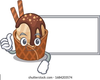 cute coffee ice cream cartoon character Thumbs up bring a white board