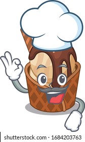 Cute coffee ice cream cartoon character wearing white chef hat