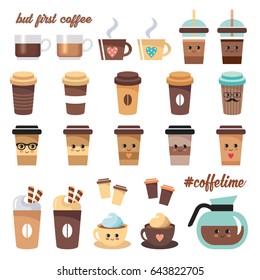 Cute coffee icons set